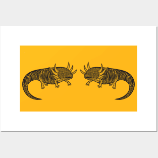 Axolotls in Love - cute amphibian design - light colors Posters and Art